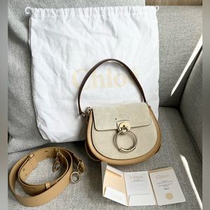 RARE Chloe Tess Small Nude Cream Tan Leather Suede Crossbody TriColor Bag Luxury